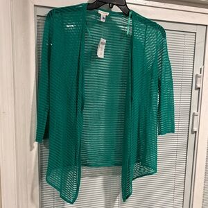 Chico's Green Open-Front Cardigan